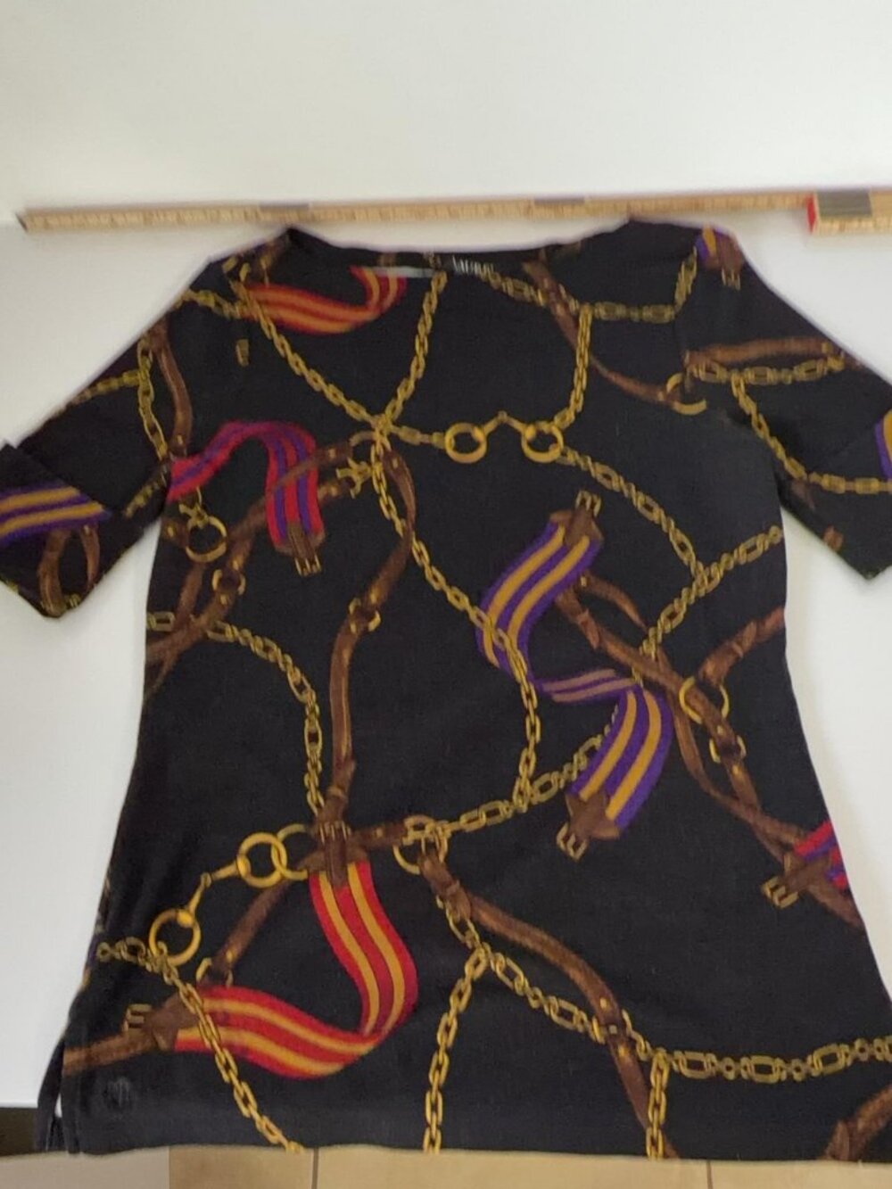 Lauren Ralph Lauren Women's Black Equestrian Chain Print Tunic Top